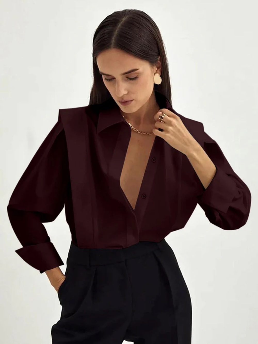 Commense Burgundy Collared Button-Down Shirt